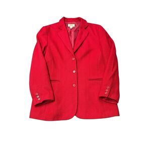 TALBOTS Women's Blazer 100% Wool Classic Suit Jacket Red Tweed • Size 12 Large